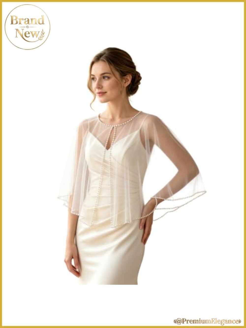 Pearl Tulle Bridal Shawl Cape Wrap Sheer Elegant Womens Party Scarf